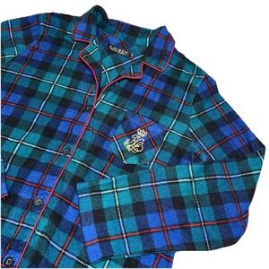 Lauren Ralph Lauren Plaid Tartan Flannel Button Up Pajama Top Monogram Women's M